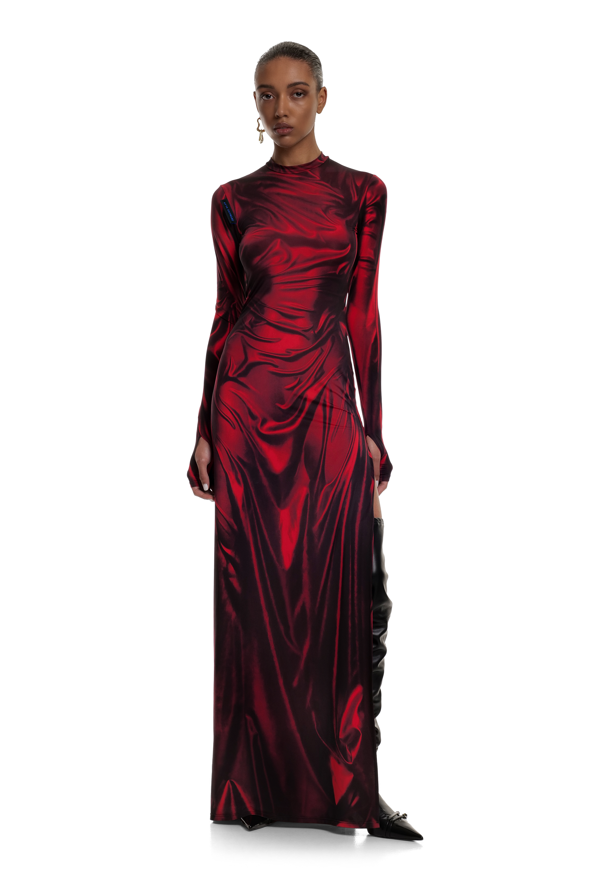 Red Wetlook Maxi Dress KETA GUTMANE Red Wetlook Maxi Dress KETA GUTMANE
