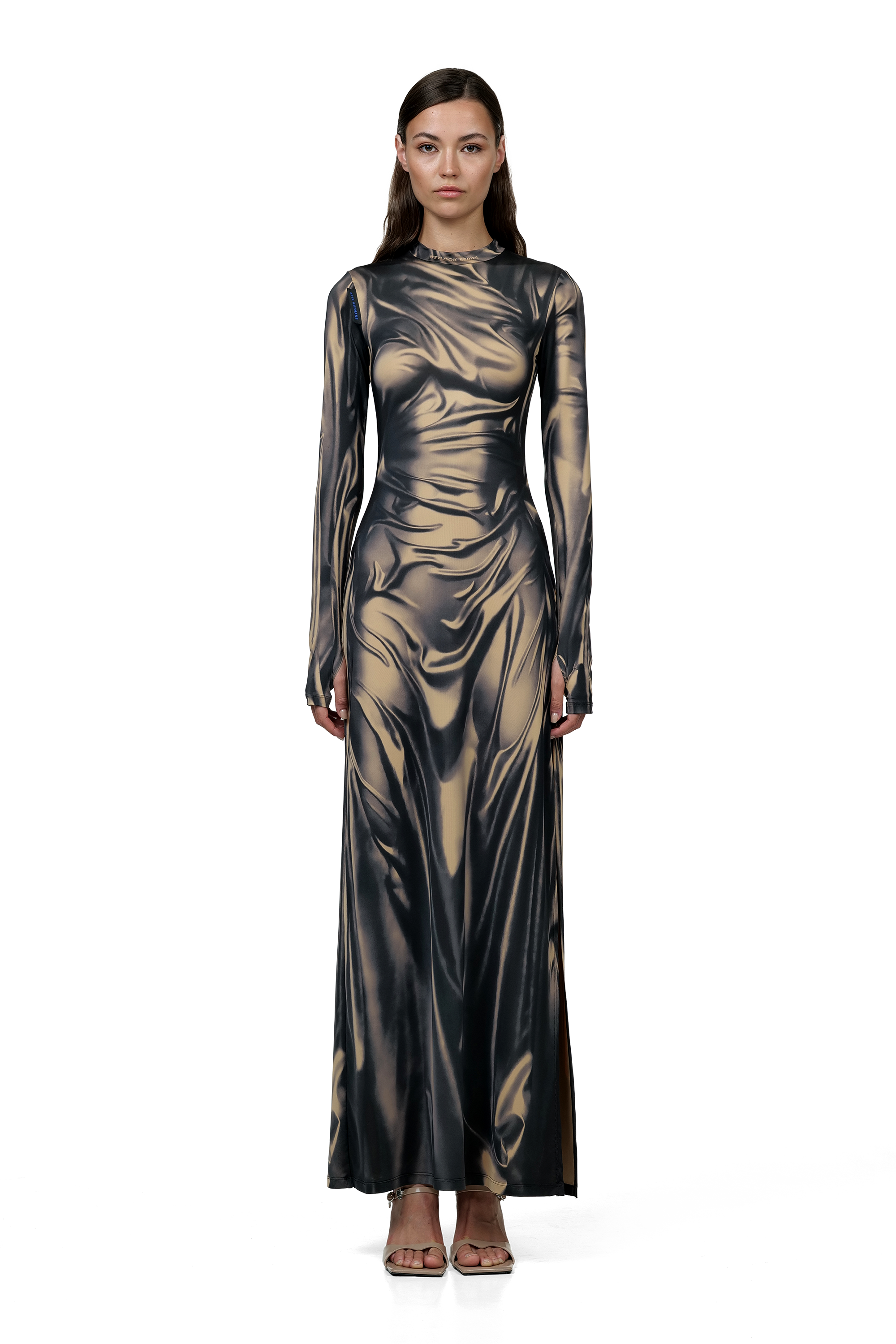 wet look midi dress Beige Wetlook Maxi Dress – KETA GUTMANE