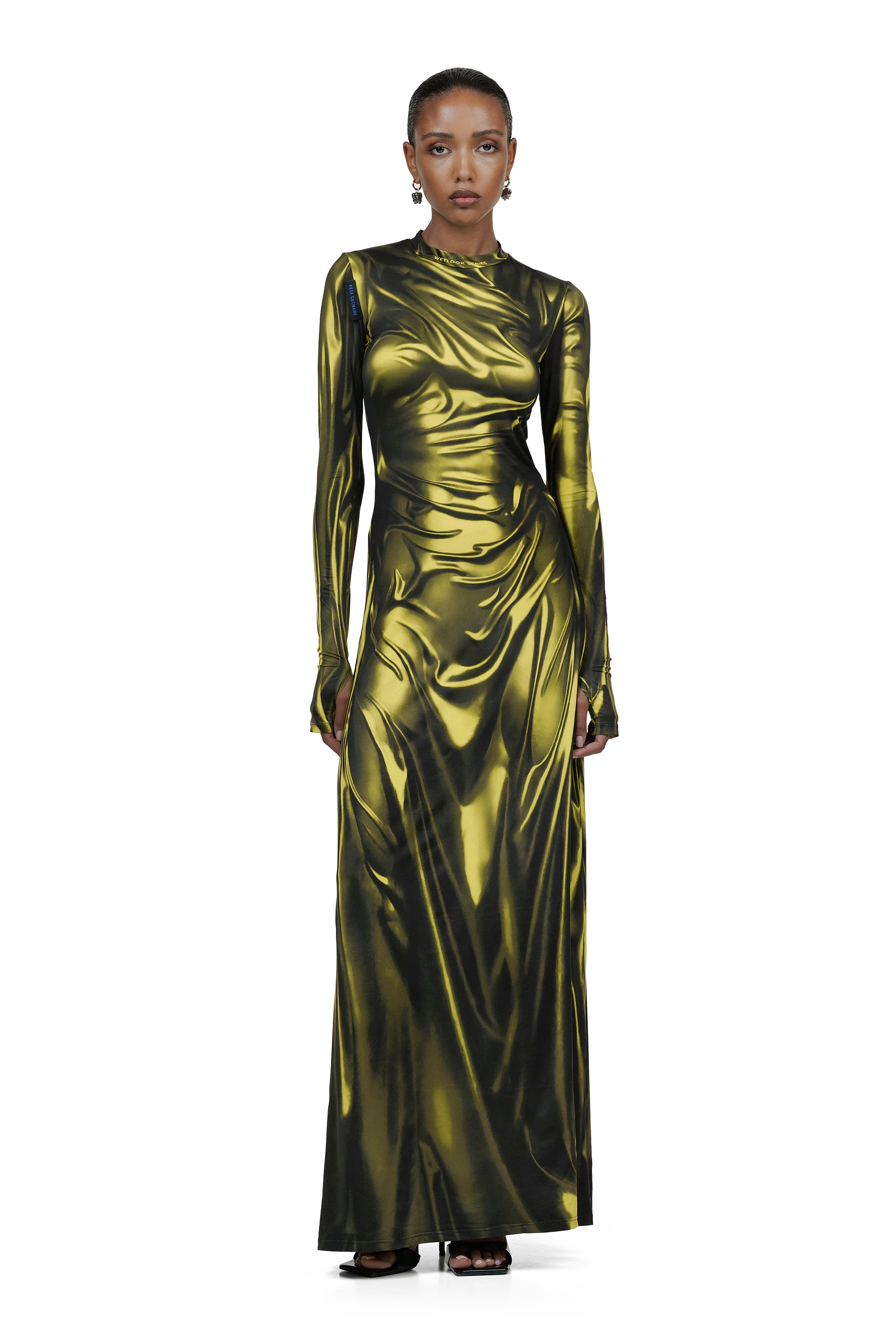 Yellow Wetlook Maxi Dress