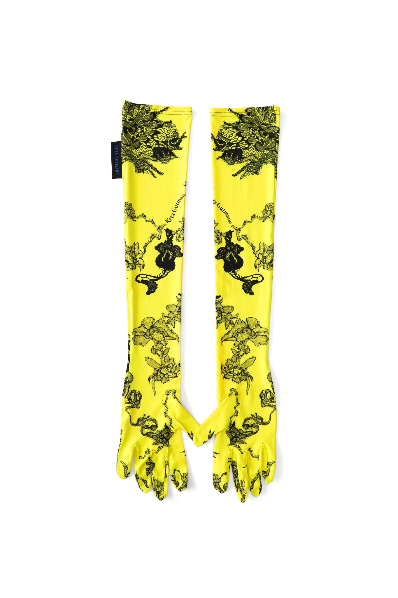 Yellow Lace Print Long Gloves