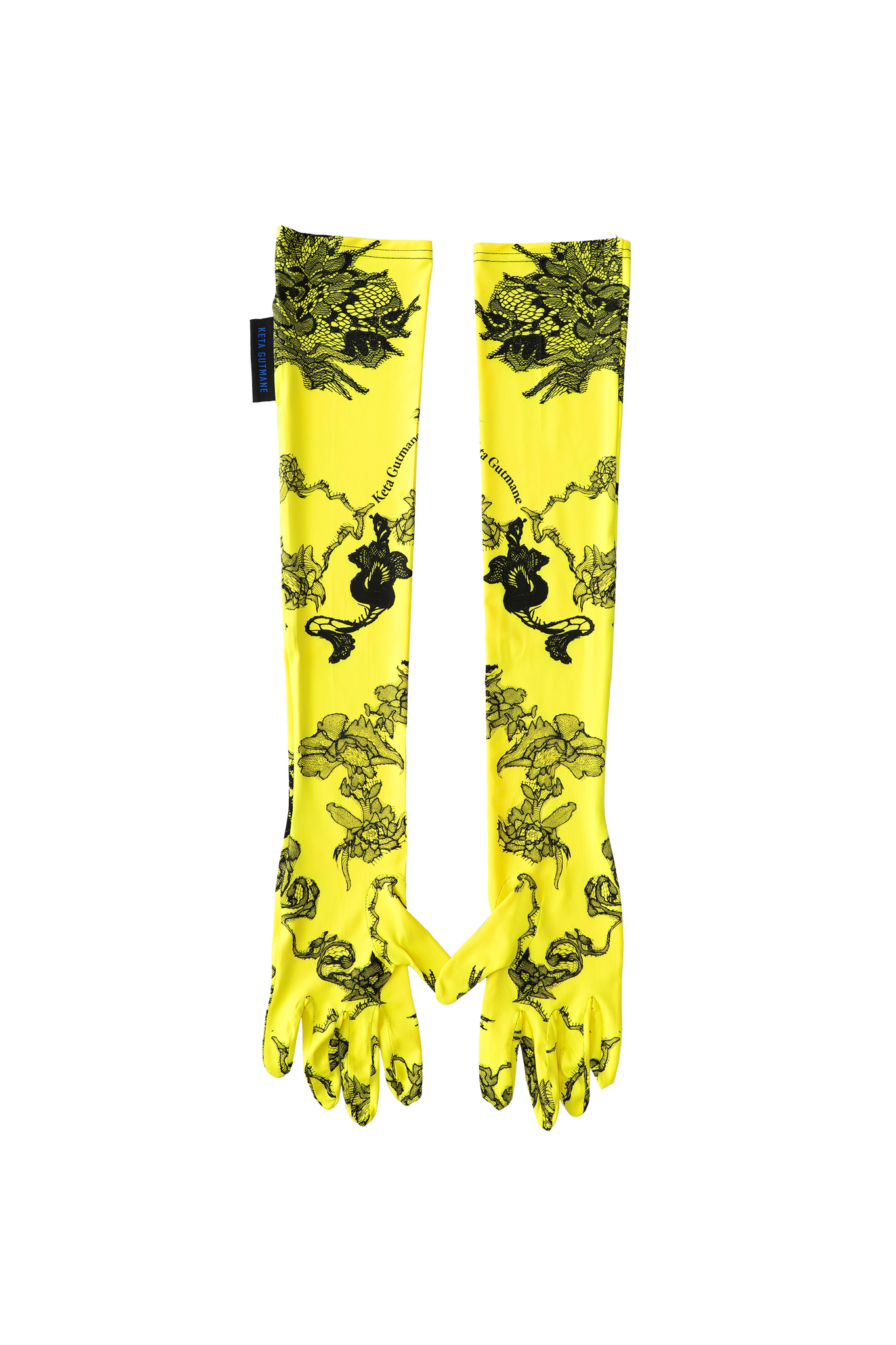 Yellow Lace Print Long Gloves
