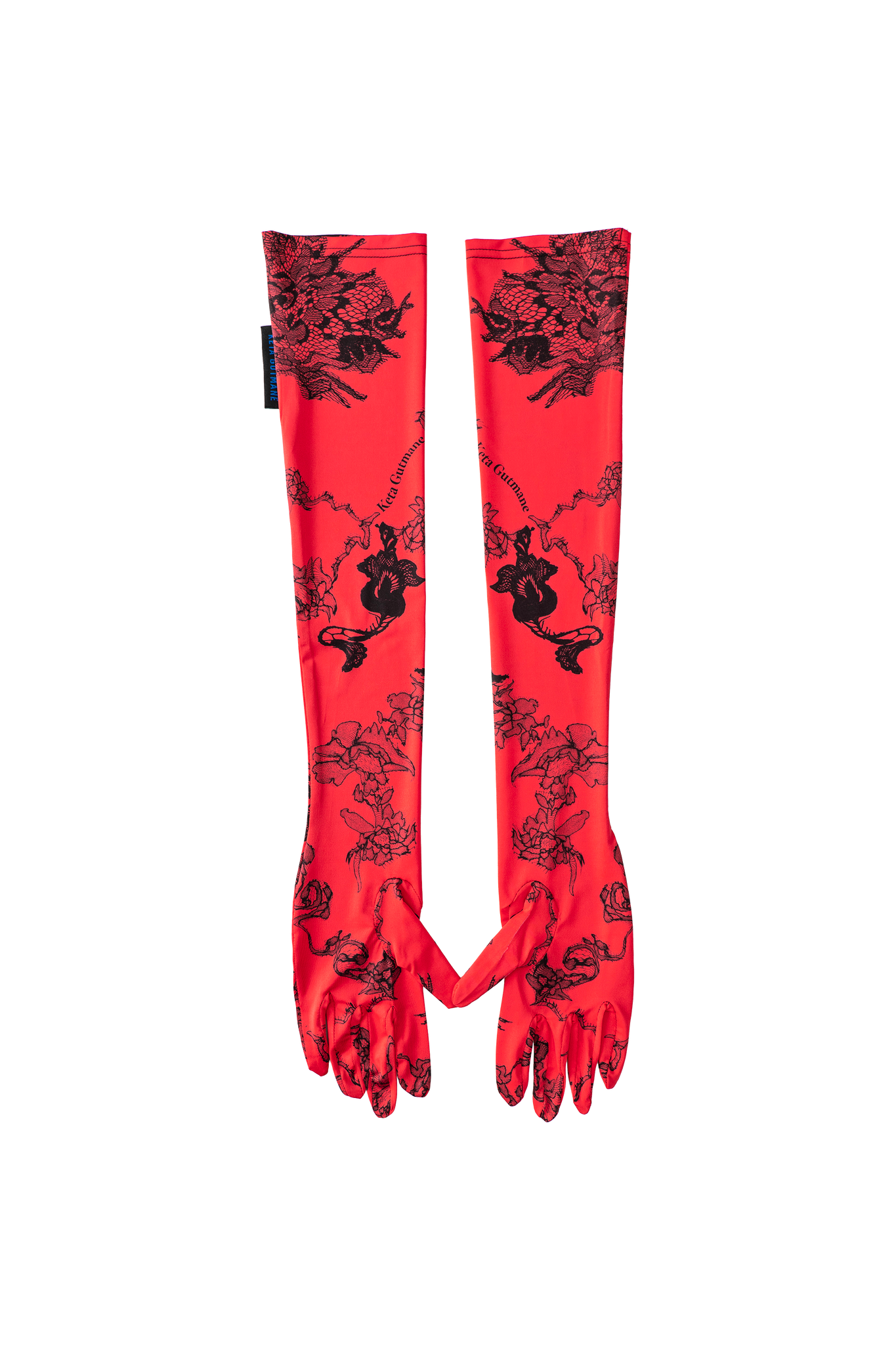Red-Black Lace Print Long Gloves
