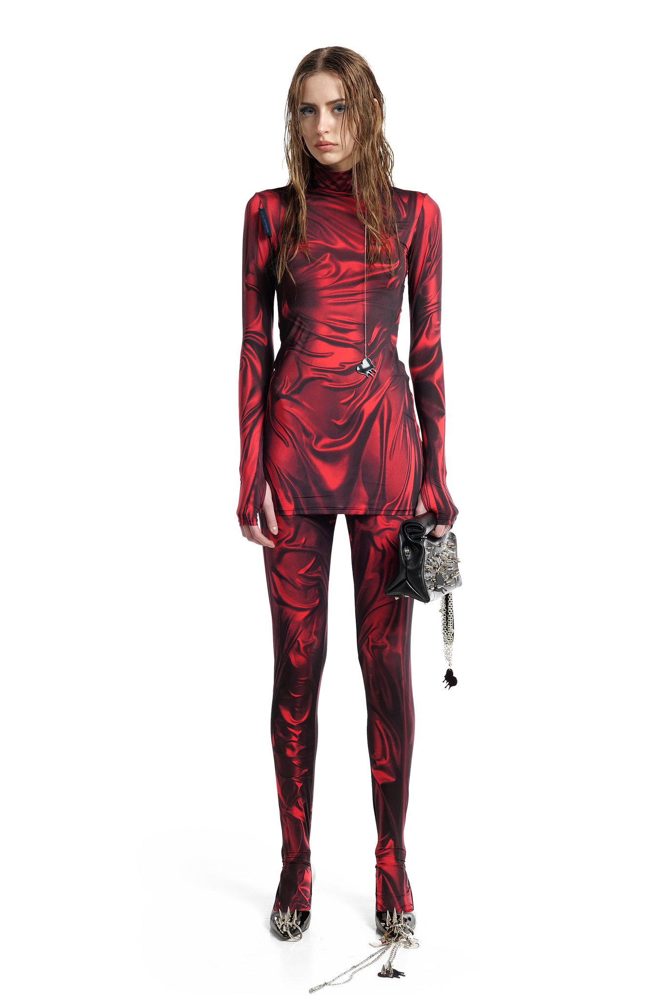 Red Wetlook Print Top