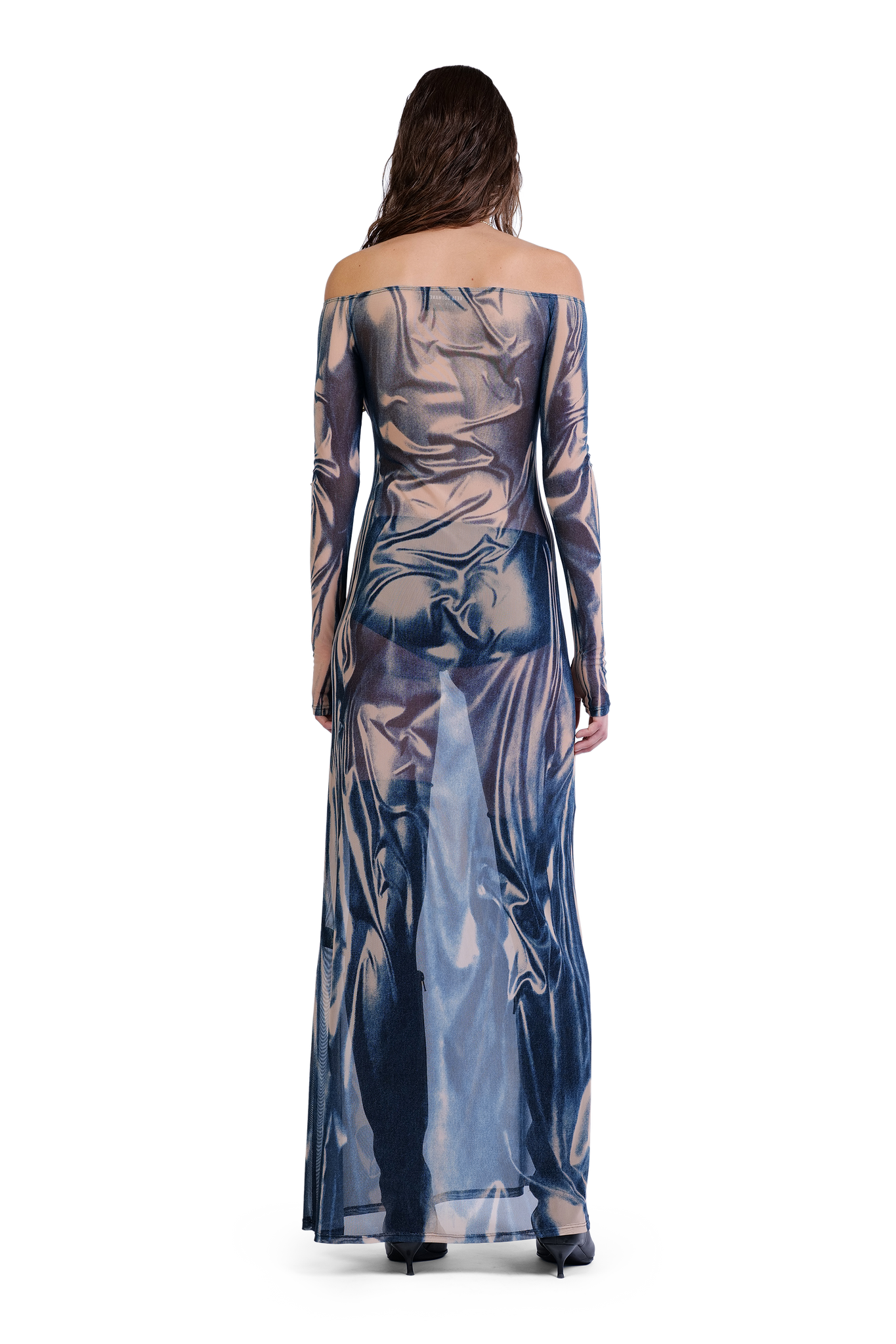 Wetlook Mesh Denim Print Dress