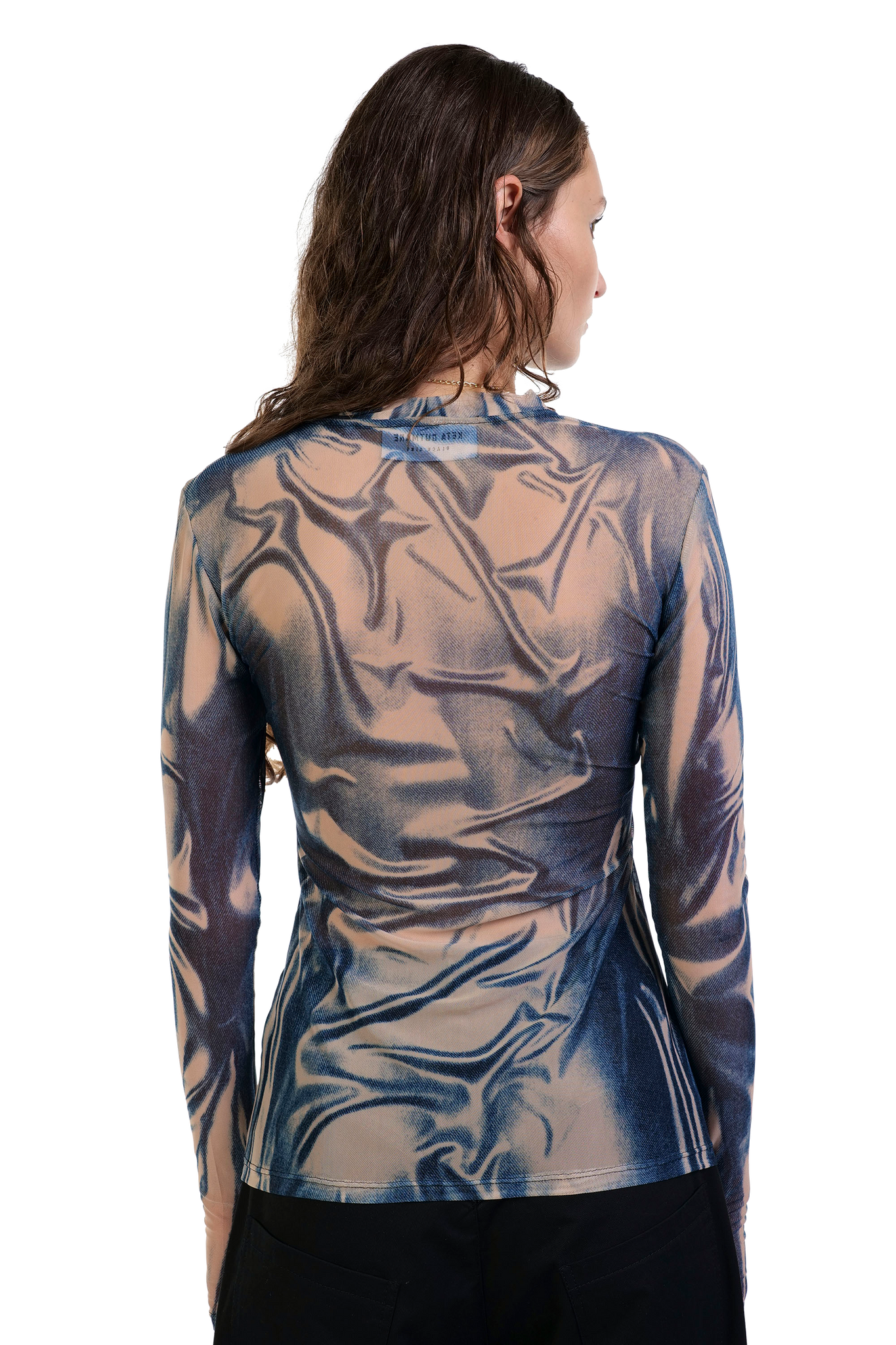 Wetlook Mesh Denim Print Top