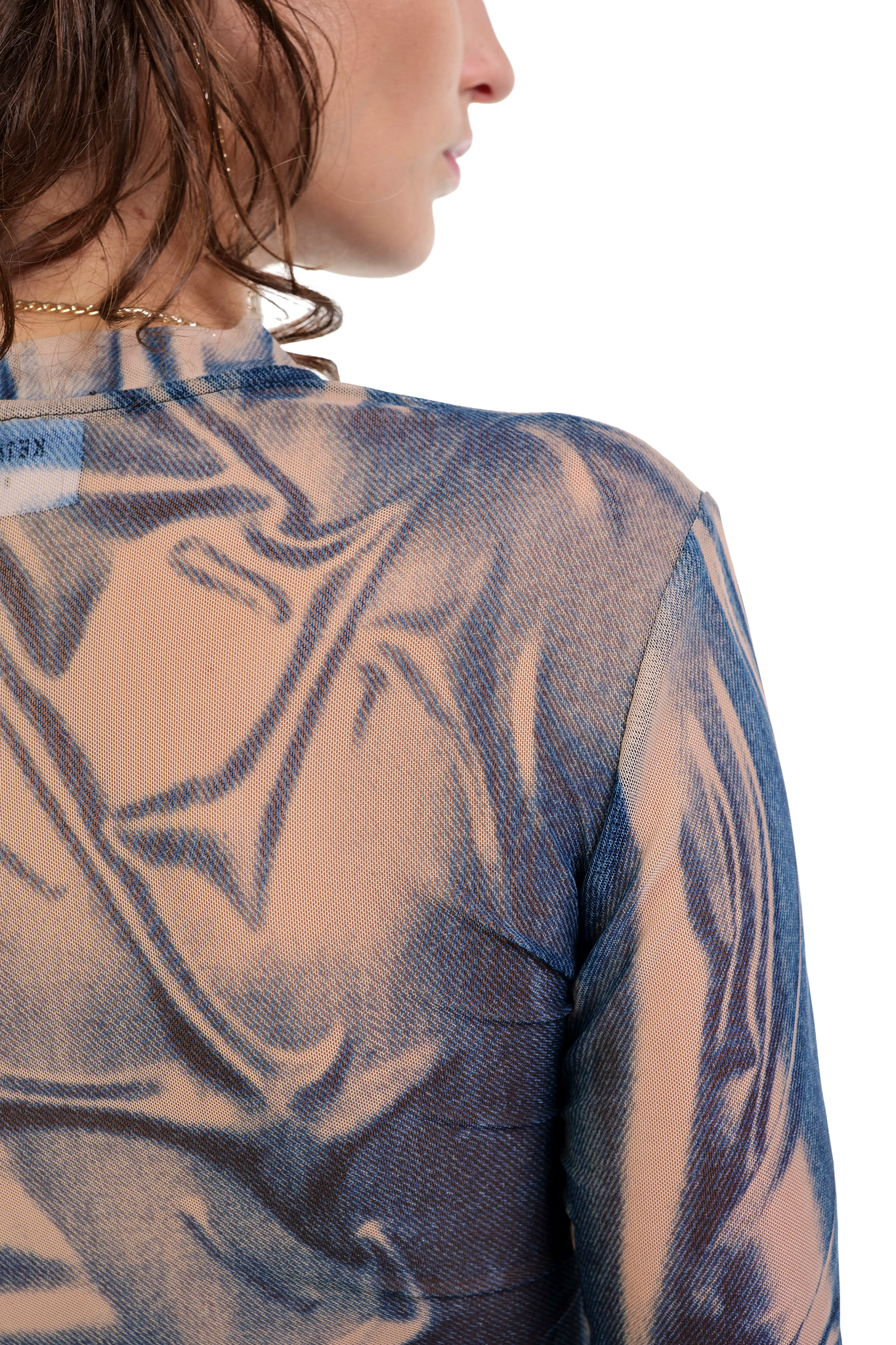 Wetlook Mesh Denim Print Top