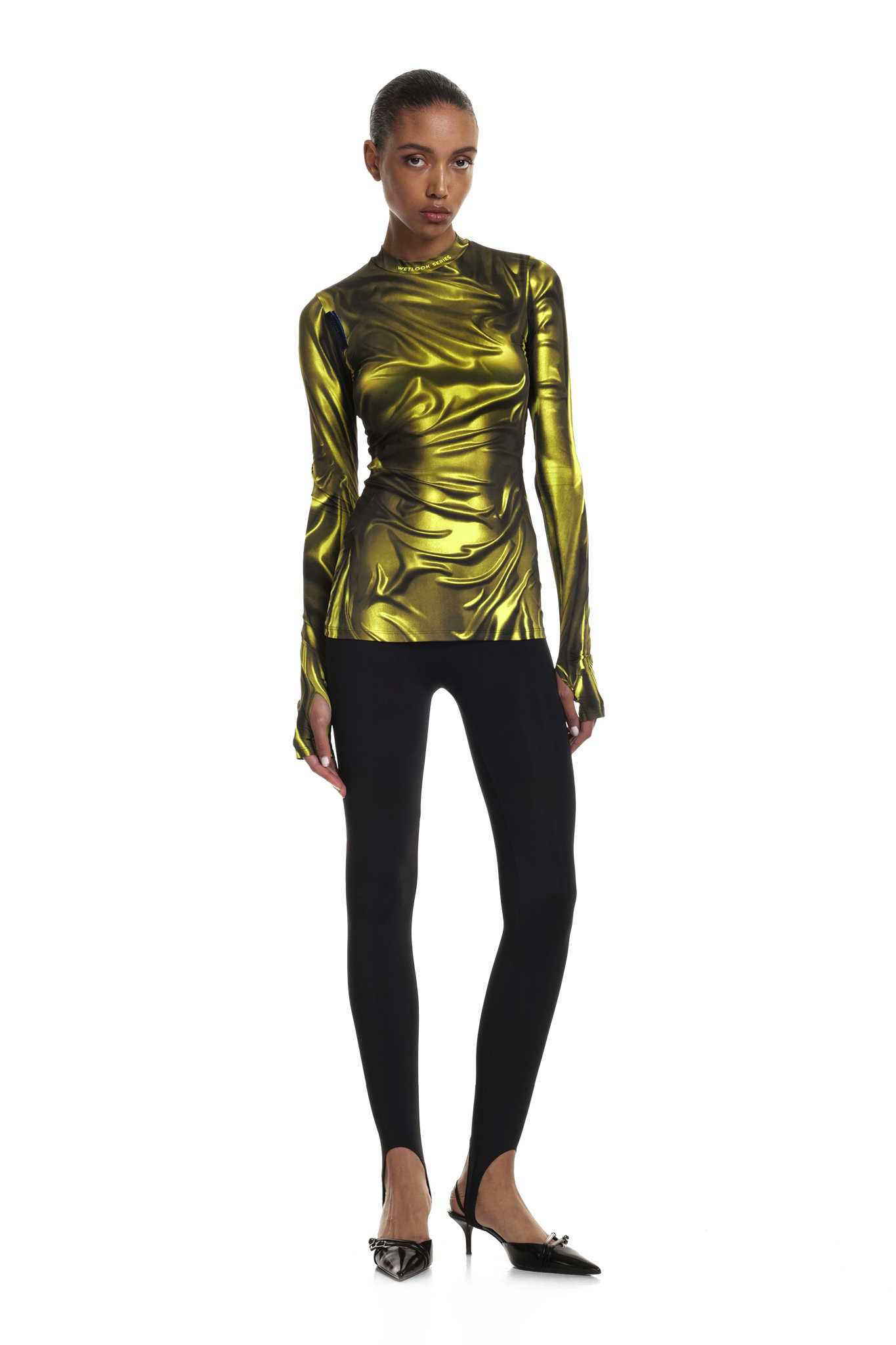 Yellow Wetlook Print Top