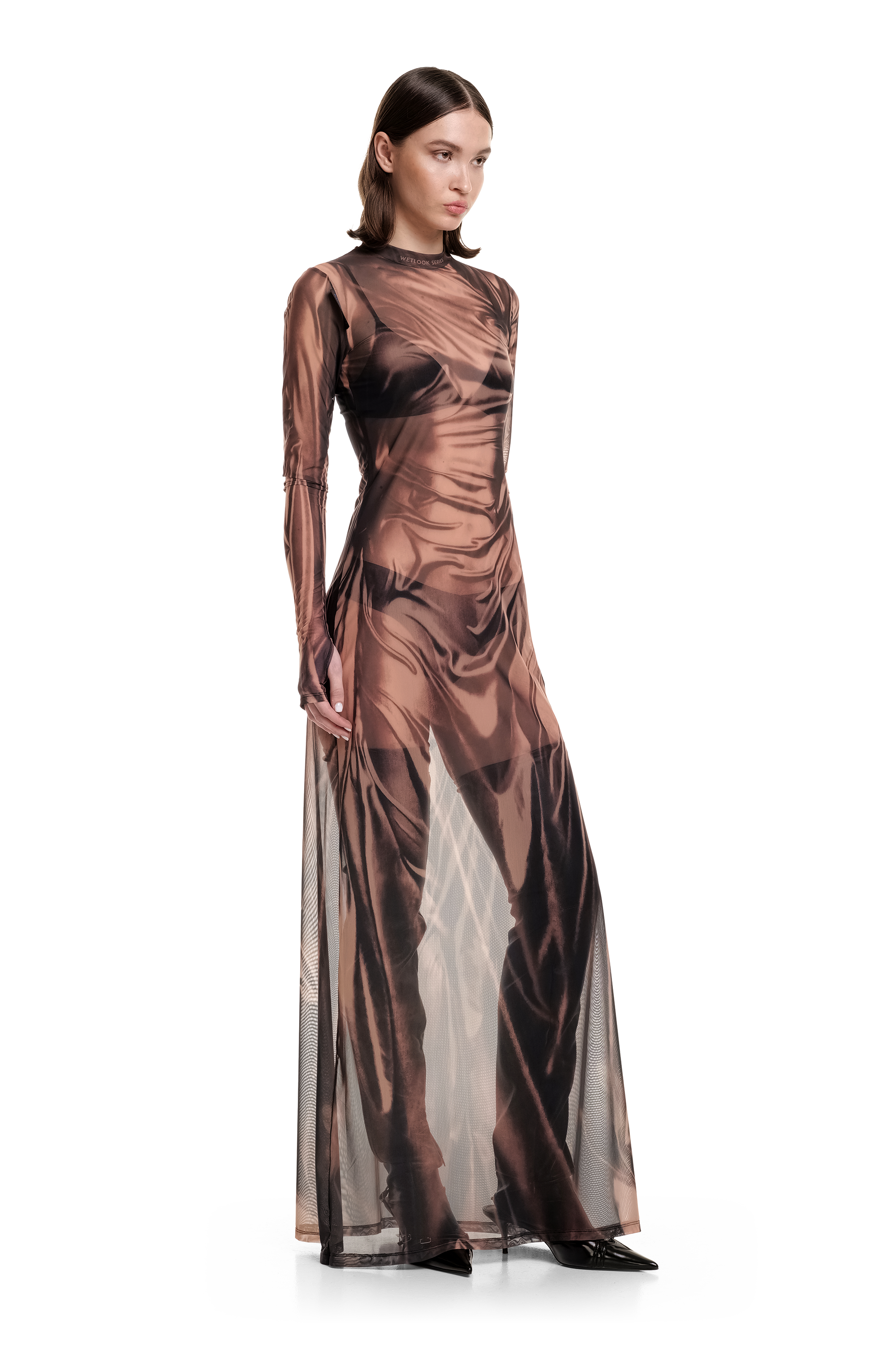 Wetlook Mesh Beige Dress – KETA GUTMANE