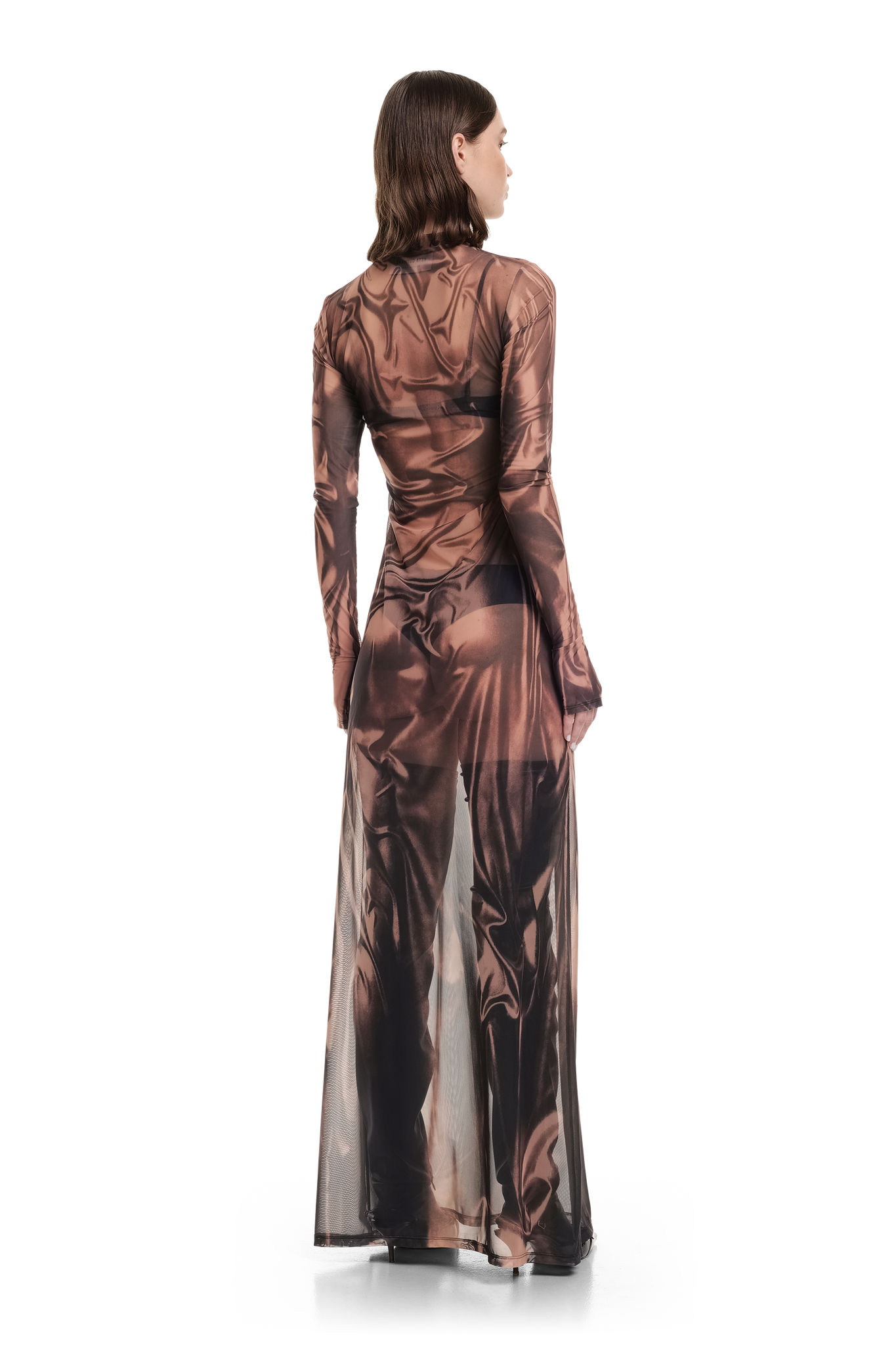 Wetlook Mesh Beige Dress