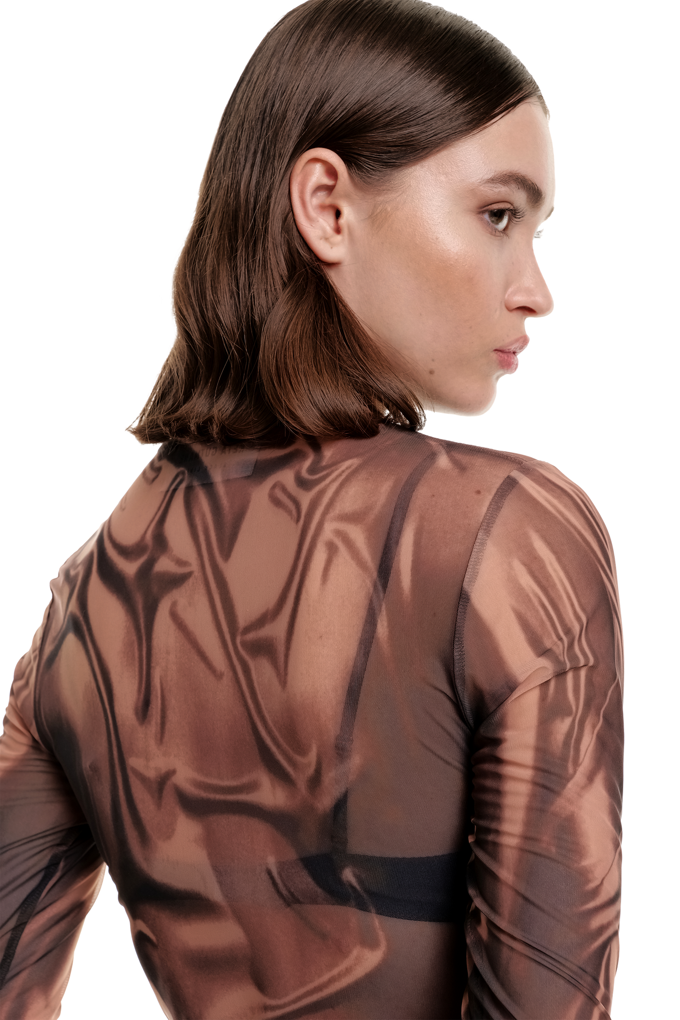 Wetlook Mesh Beige Dress