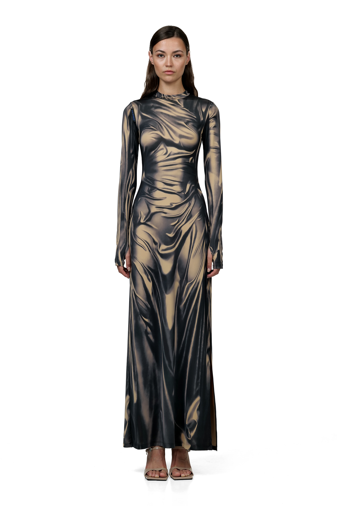 Beige Wetlook Maxi Dress