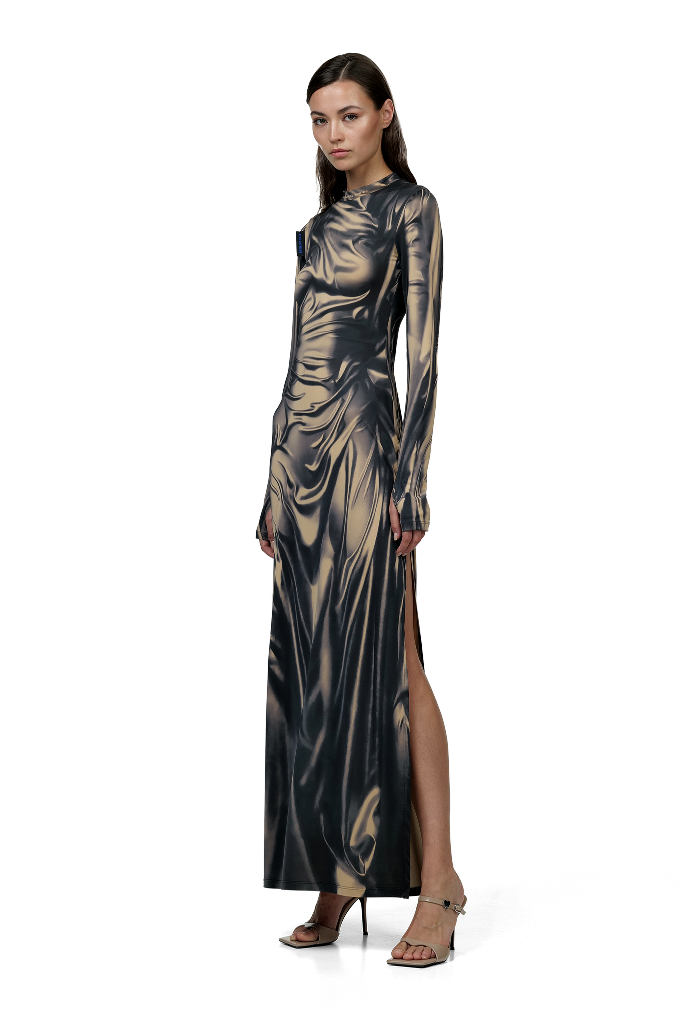 Beige Wetlook Maxi Dress