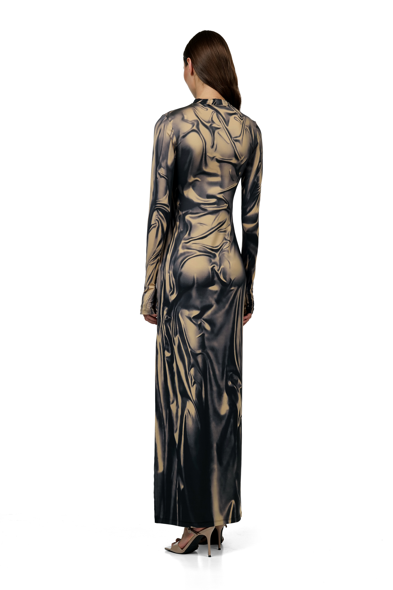 Beige Wetlook Maxi Dress