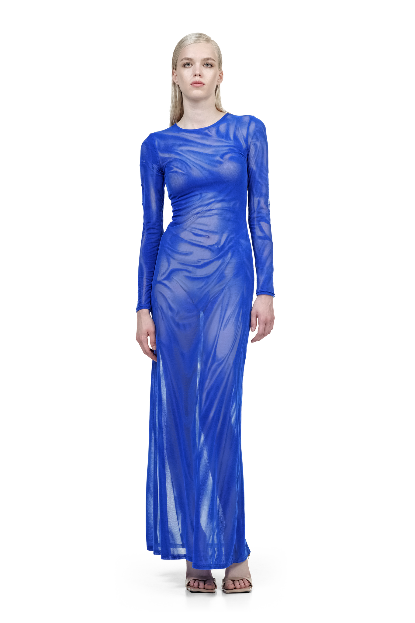 Blue Distressed Wetlook Dress
