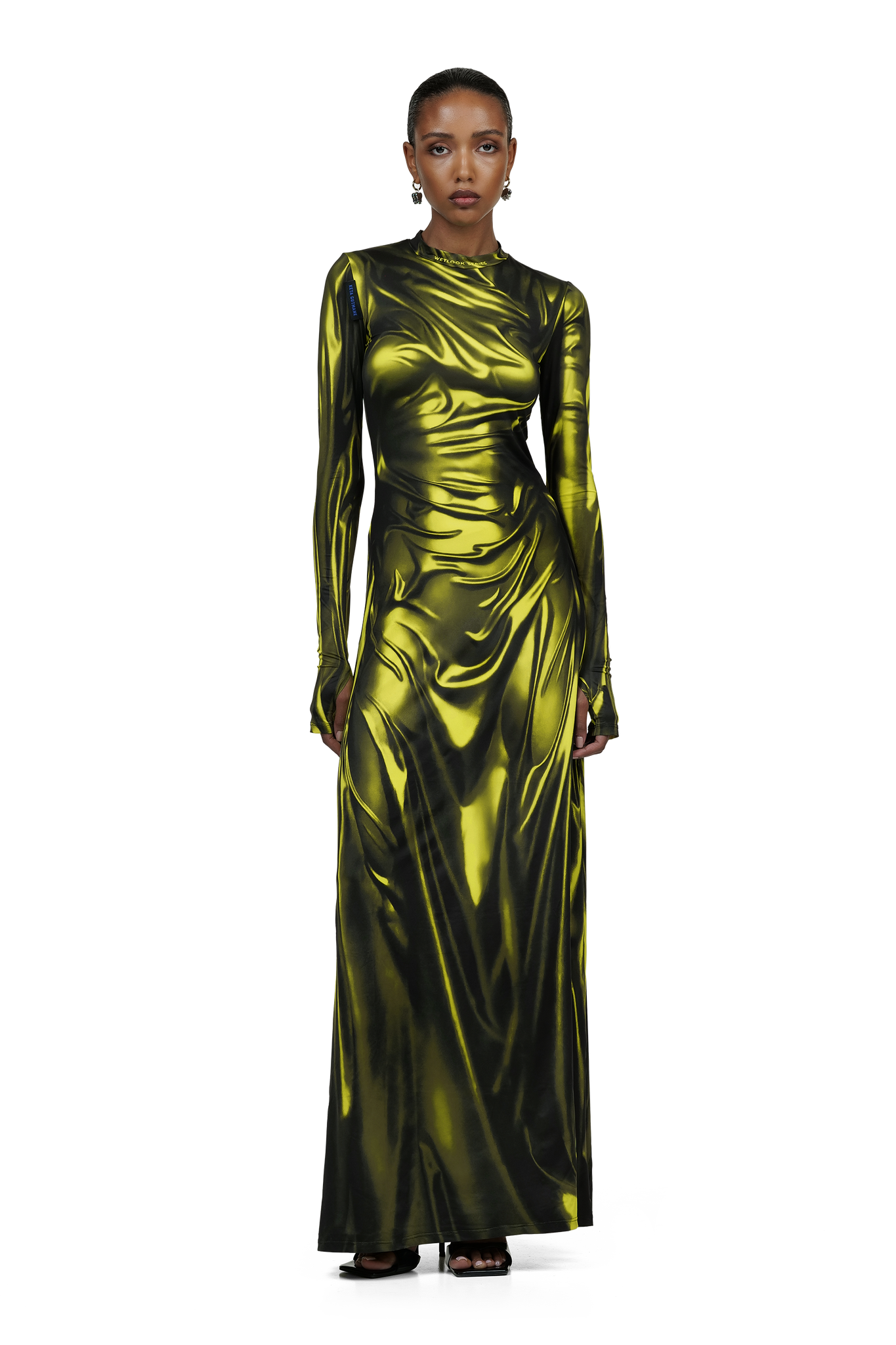 Yellow Wetlook Maxi Dress