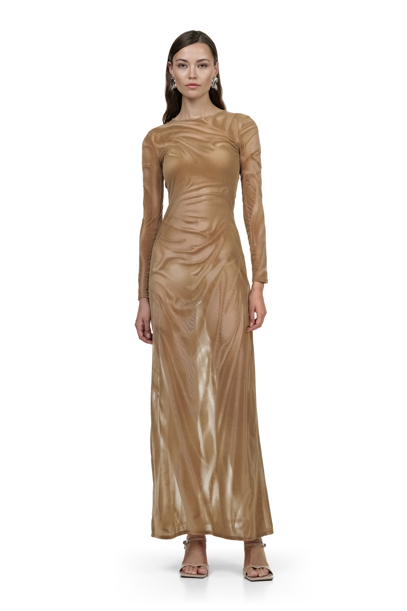 Beige Distressed Wetlook Dress