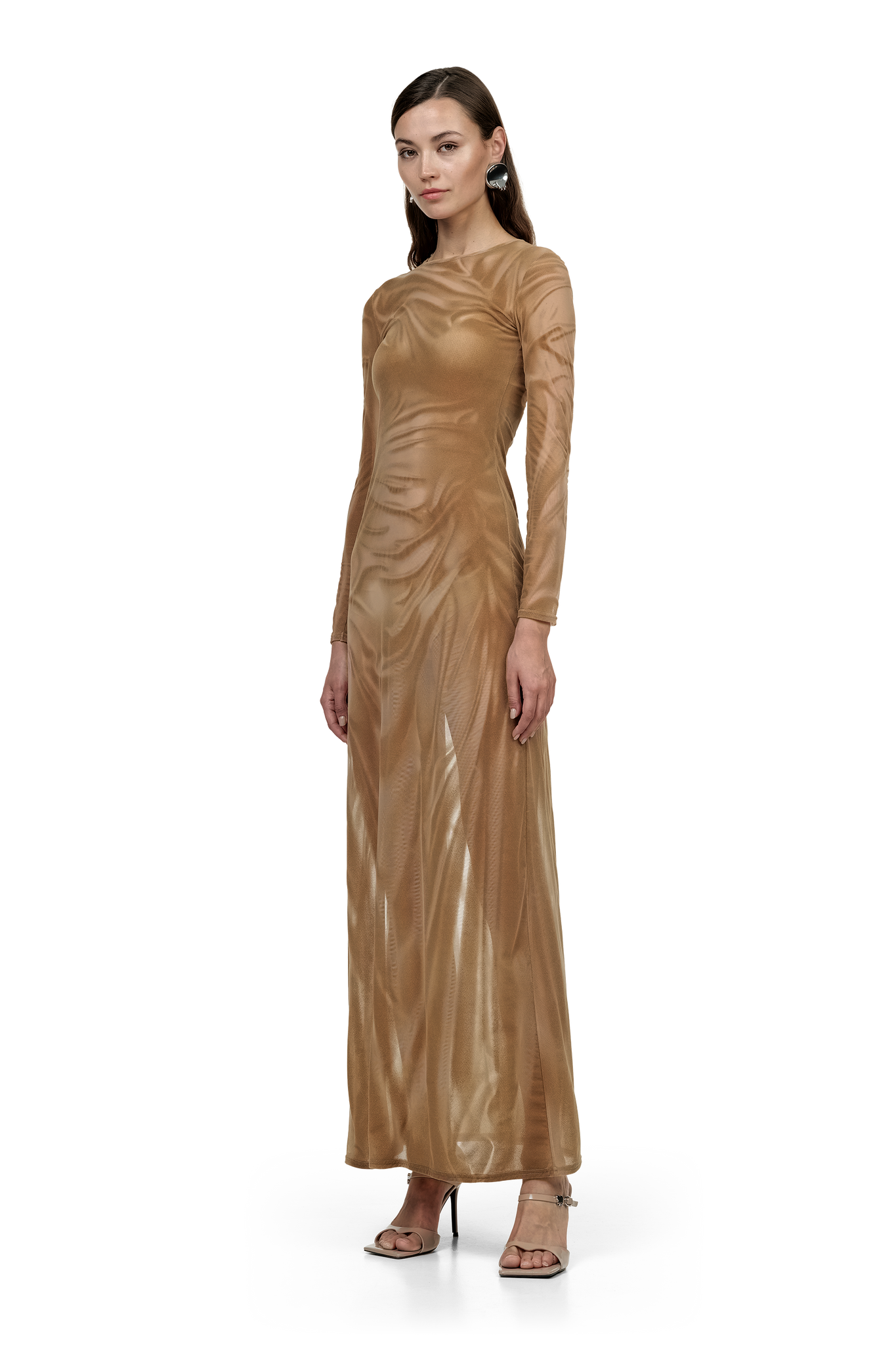 Beige Distressed Wetlook Dress