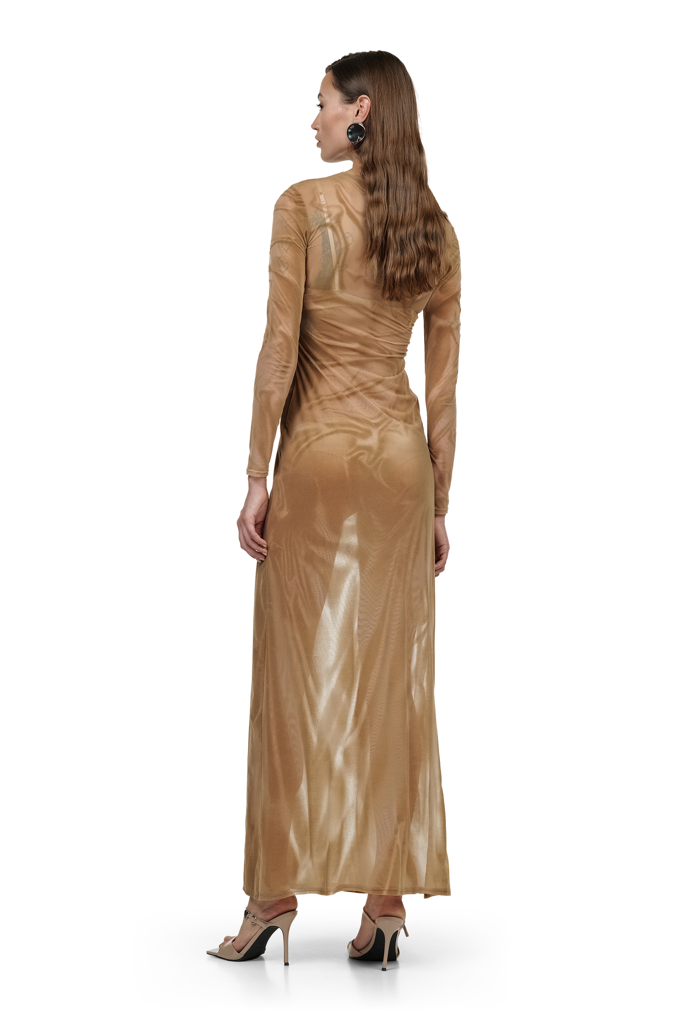 Beige Distressed Wetlook Dress