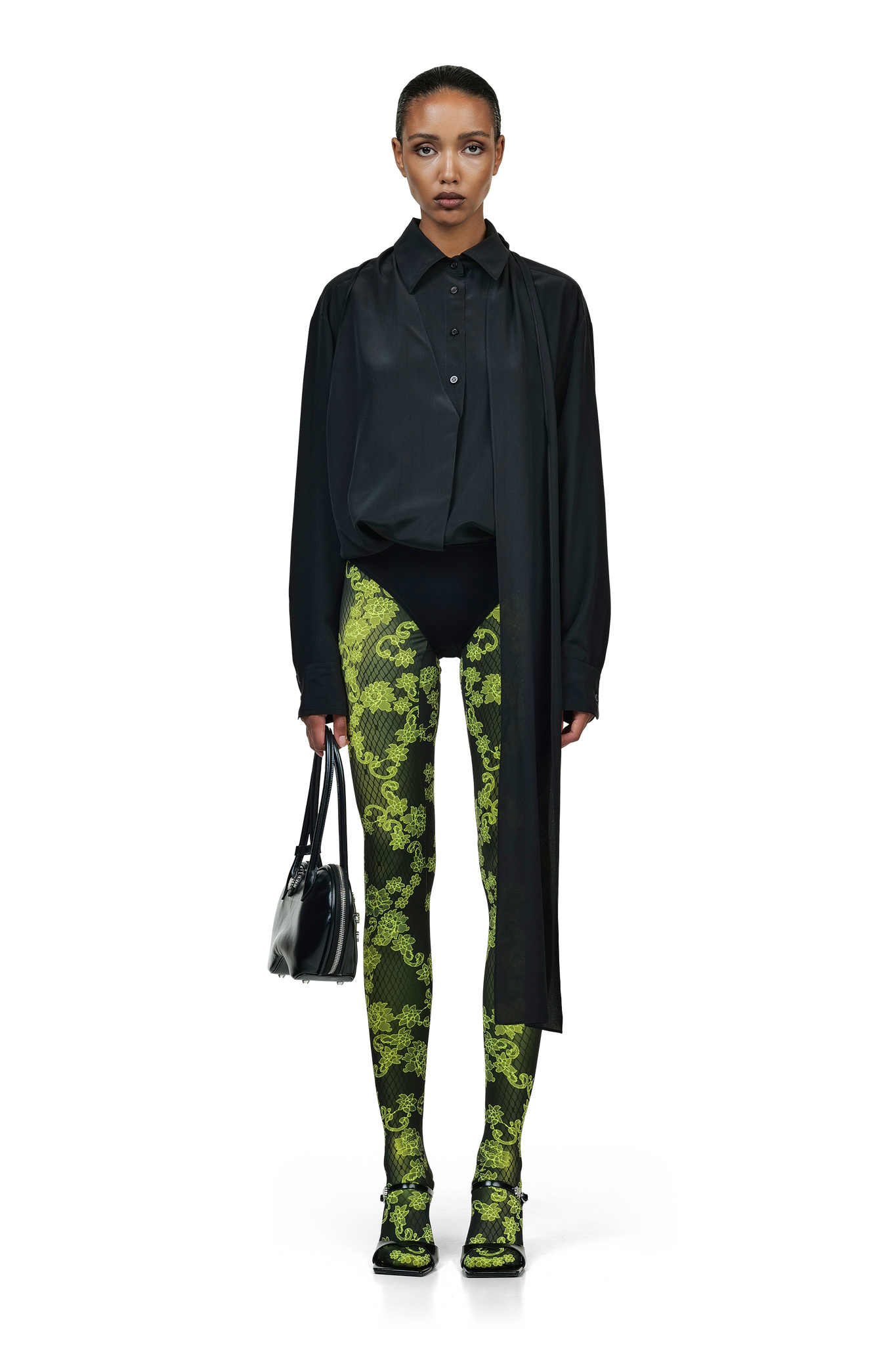 Black Bodysuit Blouse with Scarf