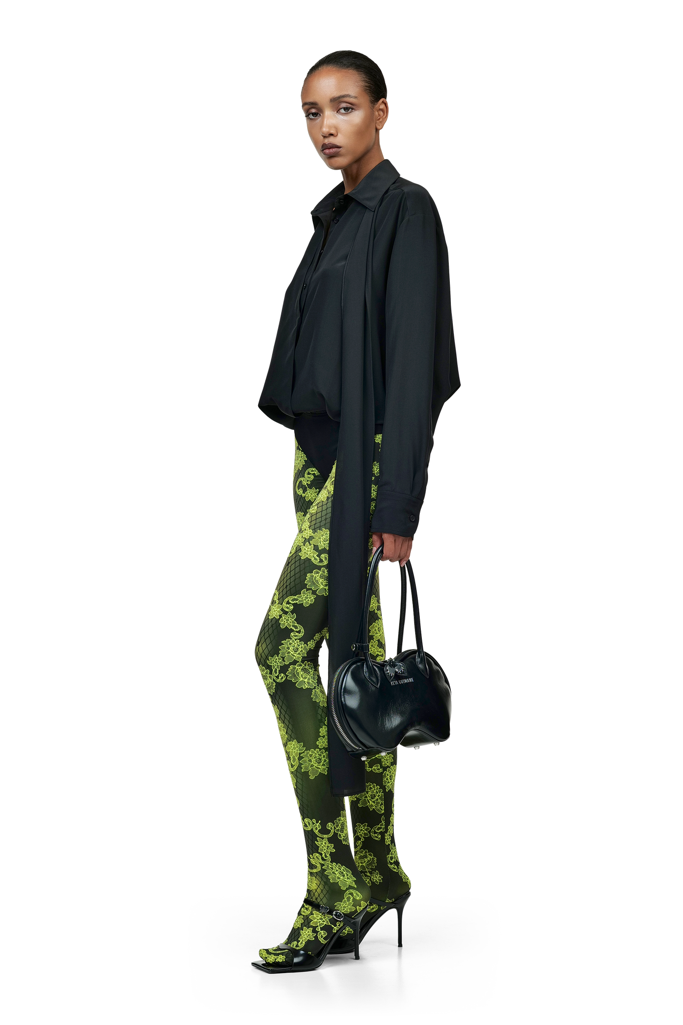 Black Bodysuit Blouse with Scarf