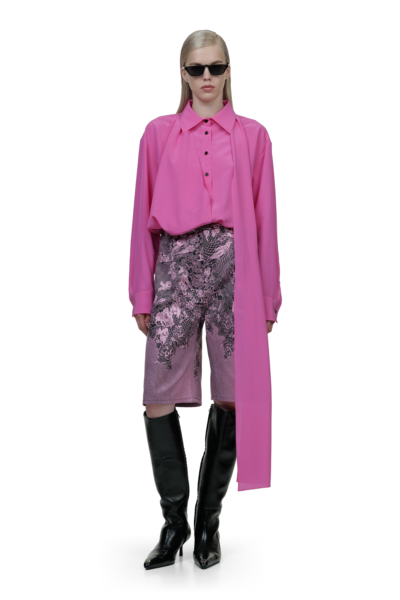 Pink Bodysuit Blouse with Scarf