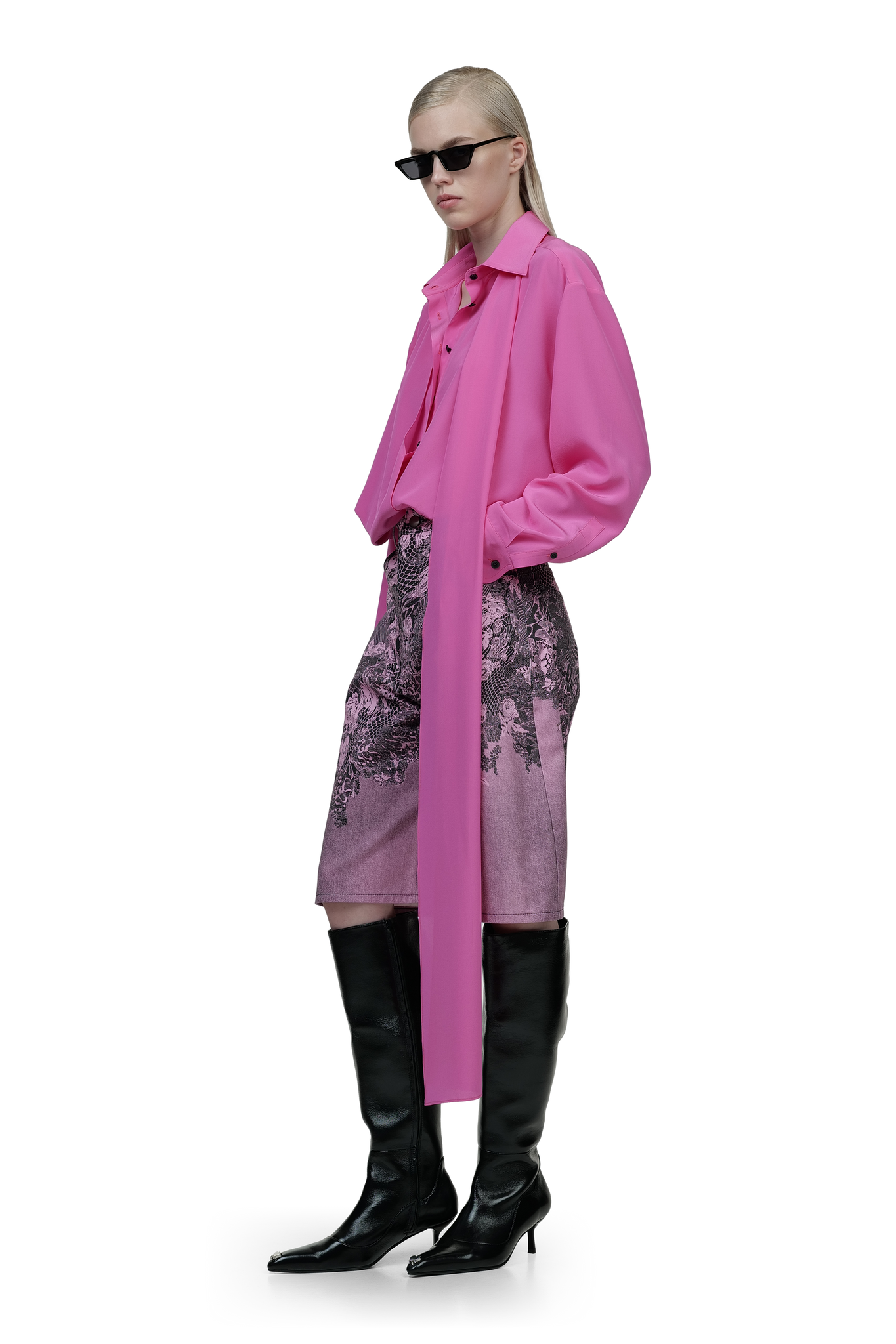 Pink Bodysuit Blouse with Scarf