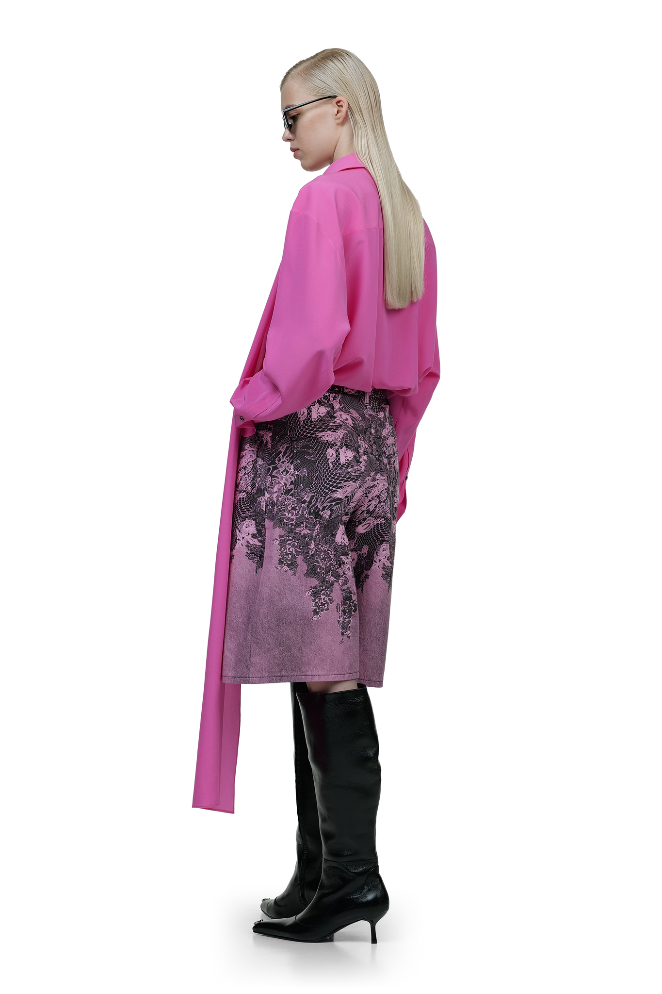 Pink Bodysuit Blouse with Scarf