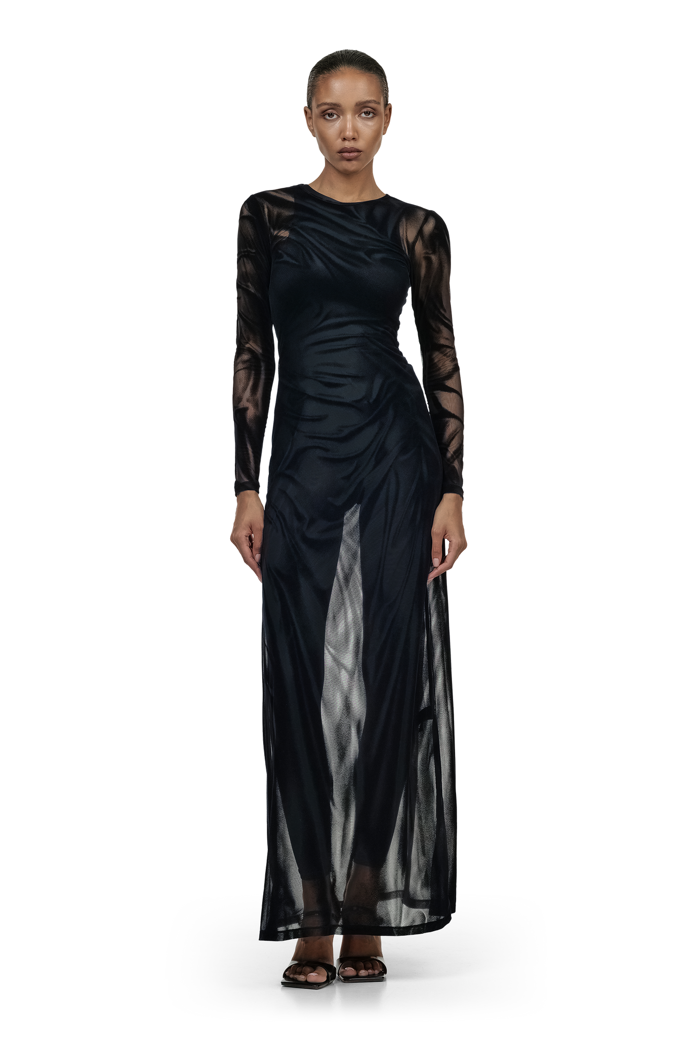 Black Distressed Wetlook Dress