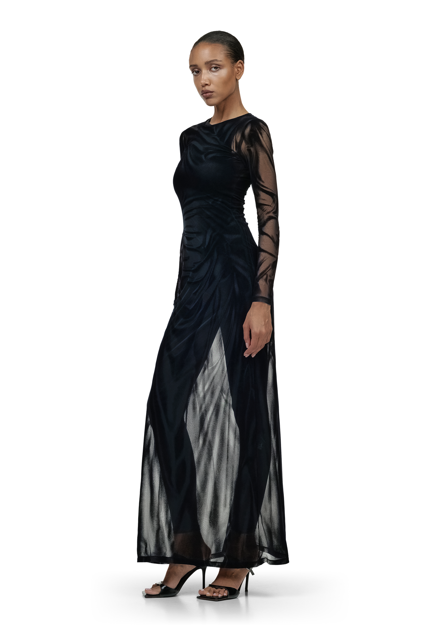 Black Distressed Wetlook Dress