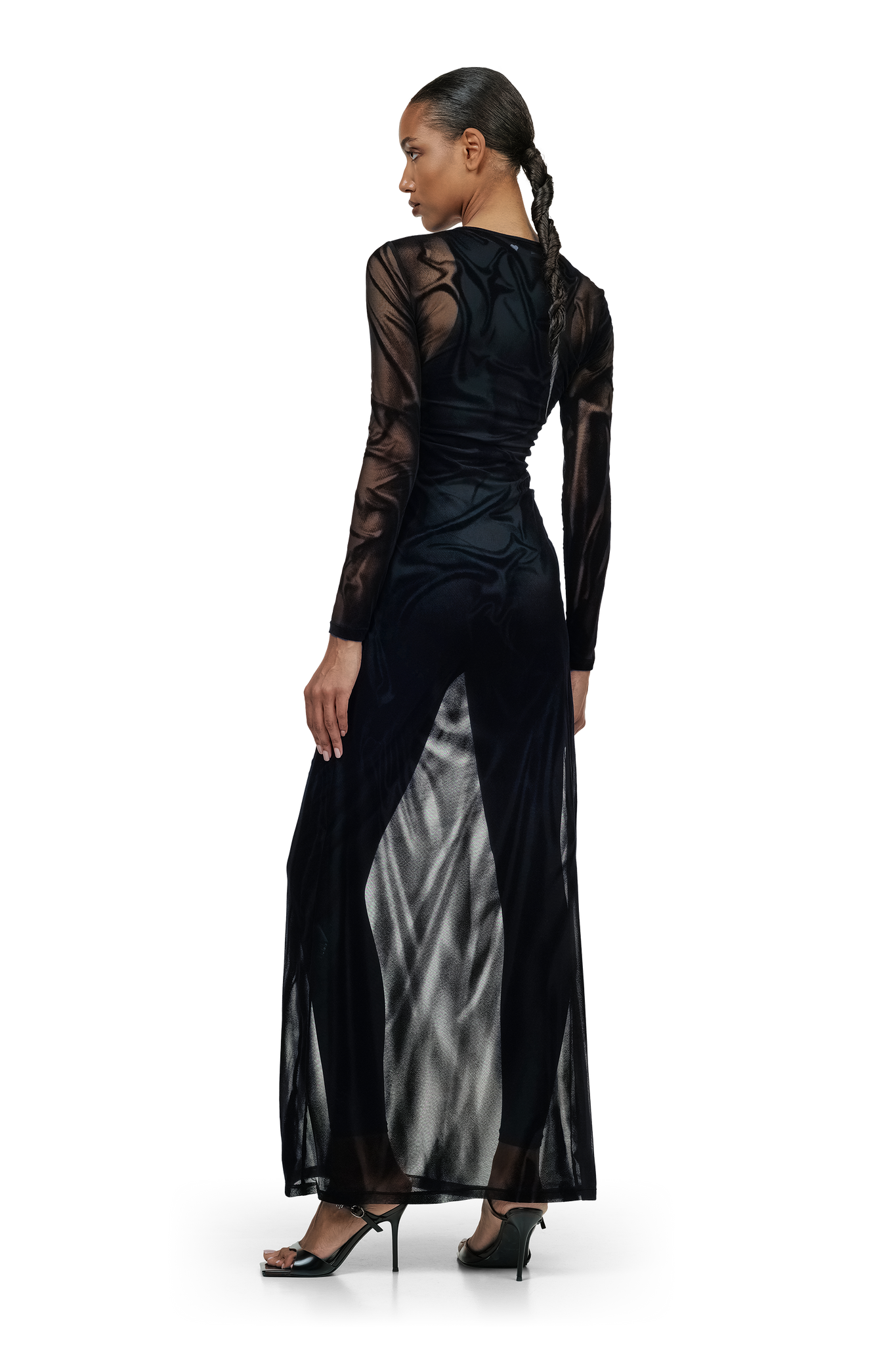 Black Distressed Wetlook Dress