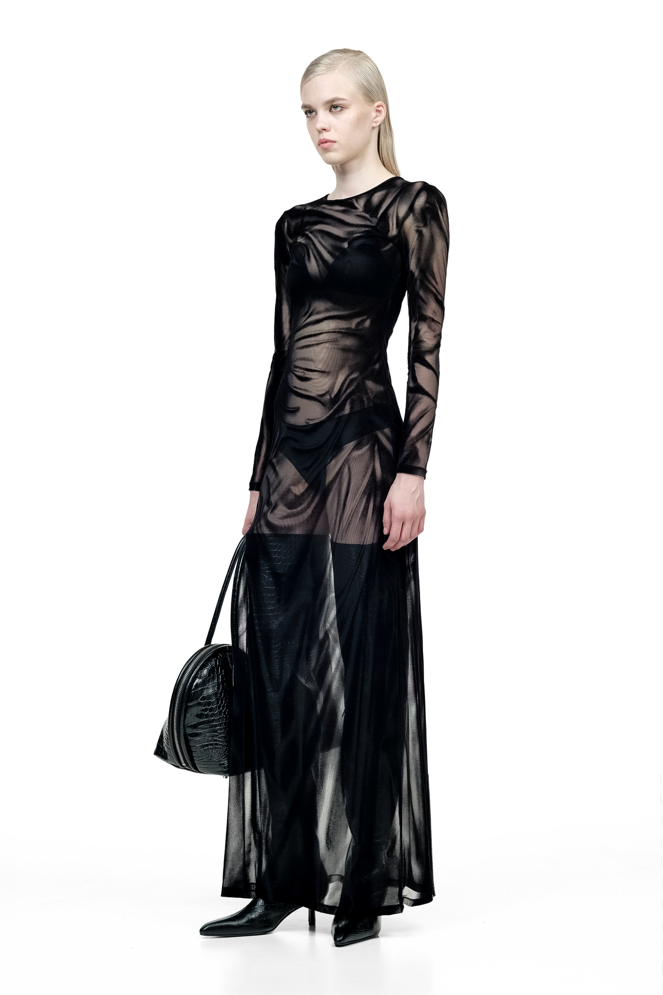 Black Distressed Mesh Dress