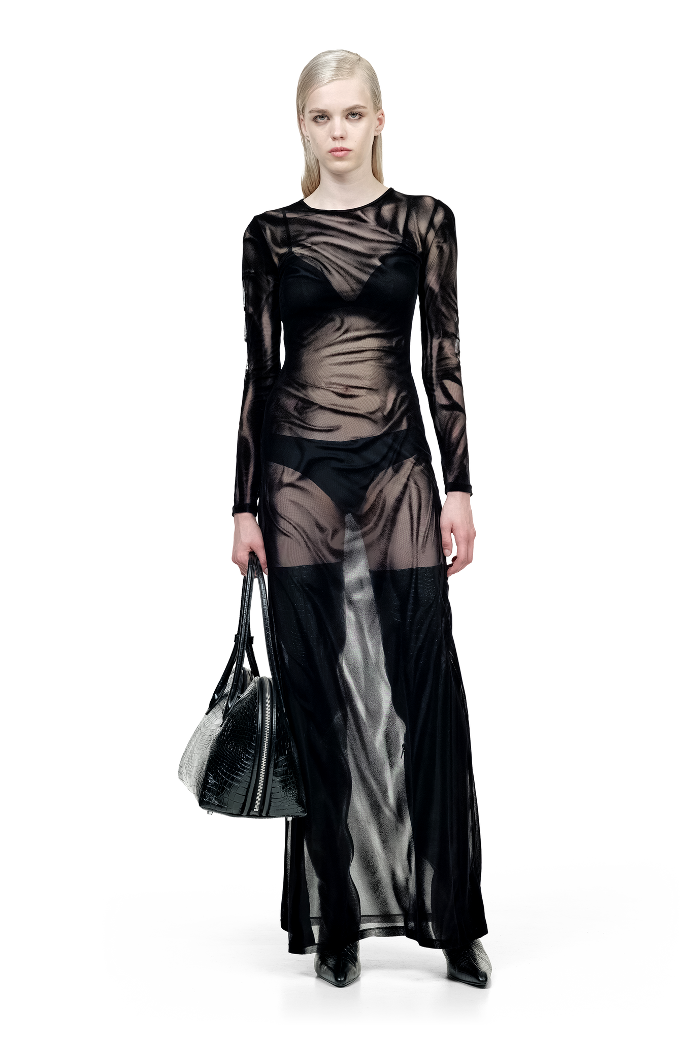 Black Distressed Mesh Dress