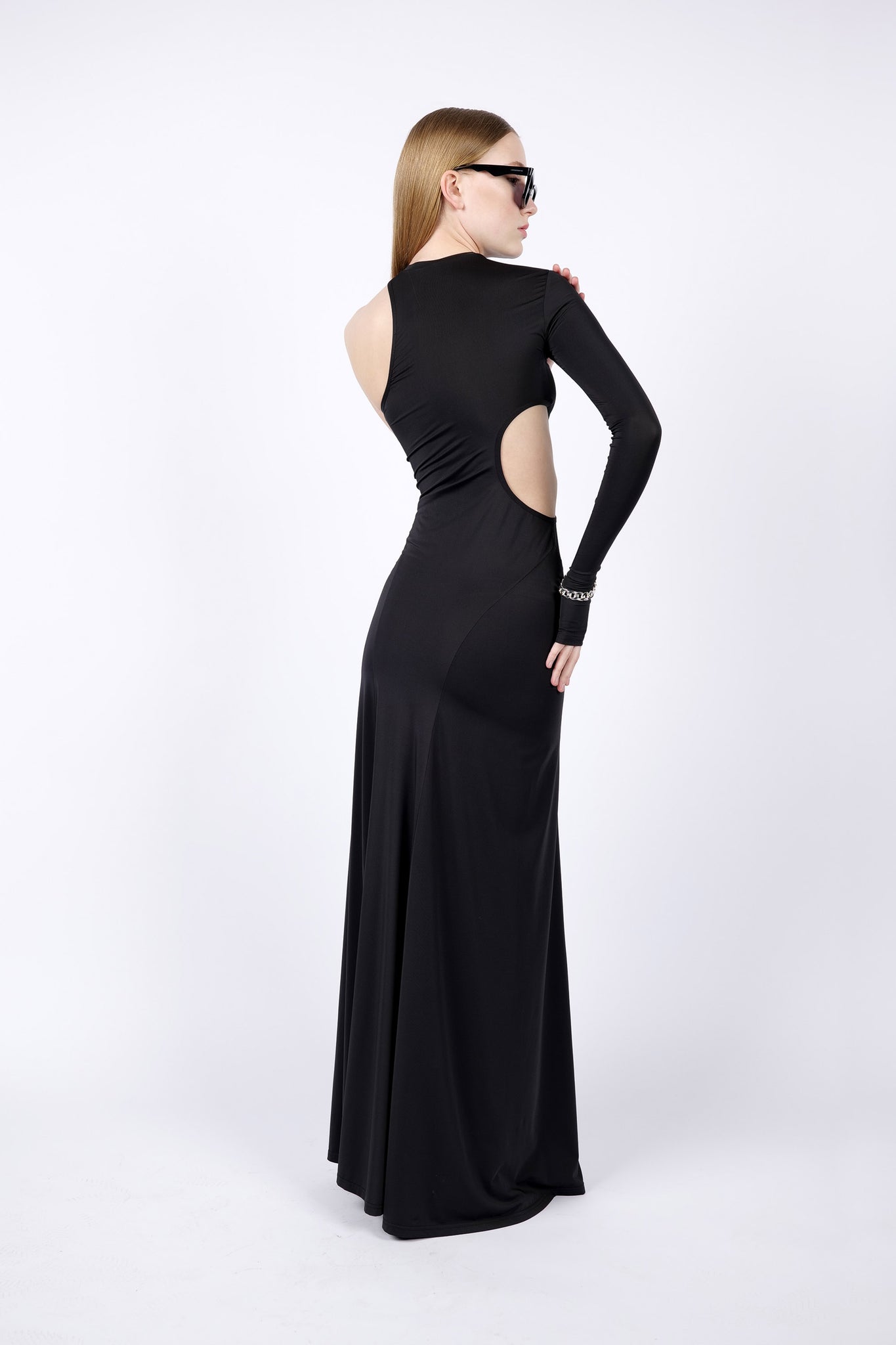 One Shoulder Black Maxi Dress